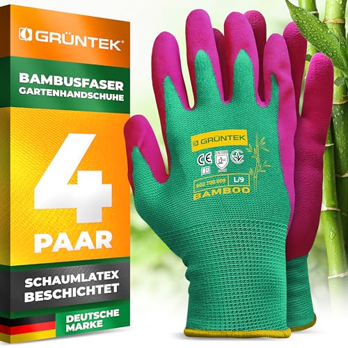 GRÜNTEK Bambus-Gartenhandschuhe – Atmungsaktive, flexible Schutzhandschuhe für Gartenbau, Handwerk und Mehrzweck-Einsatz mit Thermoschutz und rutschfestem Griff, nachhaltig von GRÜNTEK
