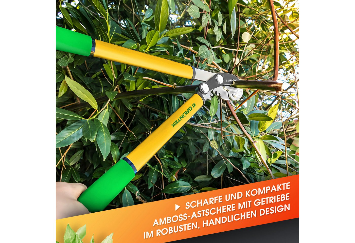 GRÜNTEK Heckenschere GRÜNTEK Astschere GRIZZLY 470mm Amboss mit Gear-Drive Schneidsystem, bis zu 2,2 x höhere Schneidleistung durch Gear Drive System von GRÜNTEK