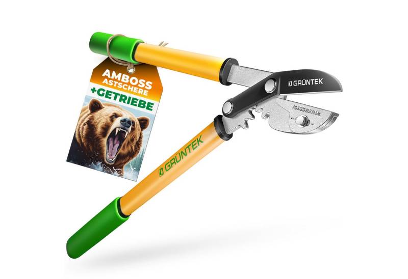 GRÜNTEK Astschere Astschere GRIZZLY 470mm Amboss mit Gear-Drive Schneidsystem, bis zu 2,2 x höhere Schneidleistung durch Gear Drive System von GRÜNTEK
