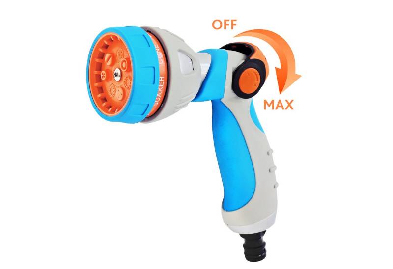 GRÜNTEK Multifunktionsbrause Leichte Metall-Gartenbrause mit 7 Düsen, Multifunktions-Handbrause, (Sprühkopf), Stufenlos einstellbarer Wasserstärke, ergonomischer gummierter Griff von GRÜNTEK