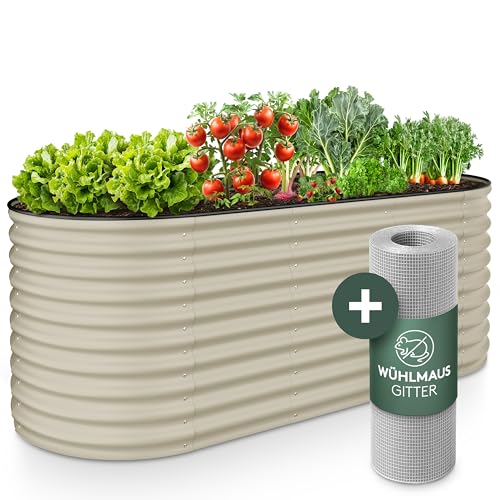 GRUNA - Hochbeet Metall 200x60x42 cm I 6 in 1 Modular Hochbeete-Kit I 100% Rostfrei I Formstabil Dank Verstrebung I Hochbeete für Garten I Schneller Aufbau I Hochbeet Anthrazit (Creme Weiß) von GRUNA