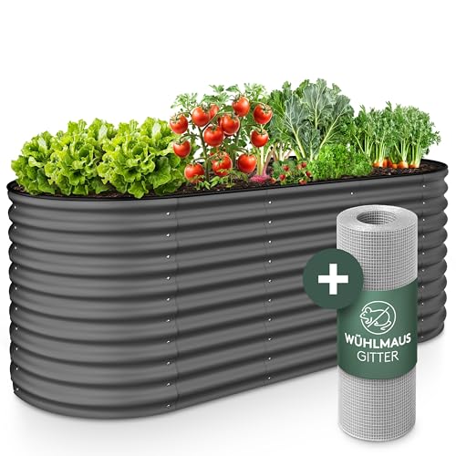 GRUNA - Hochbeet Metall 200x60x42 cm I 6 in 1 Modular Hochbeete-Kit I 100% Rostfrei I Formstabil Dank Verstrebung I Hochbeete für Garten I Schneller Aufbau I Hochbeet Anthrazit (Anthrazit) von GRUNA
