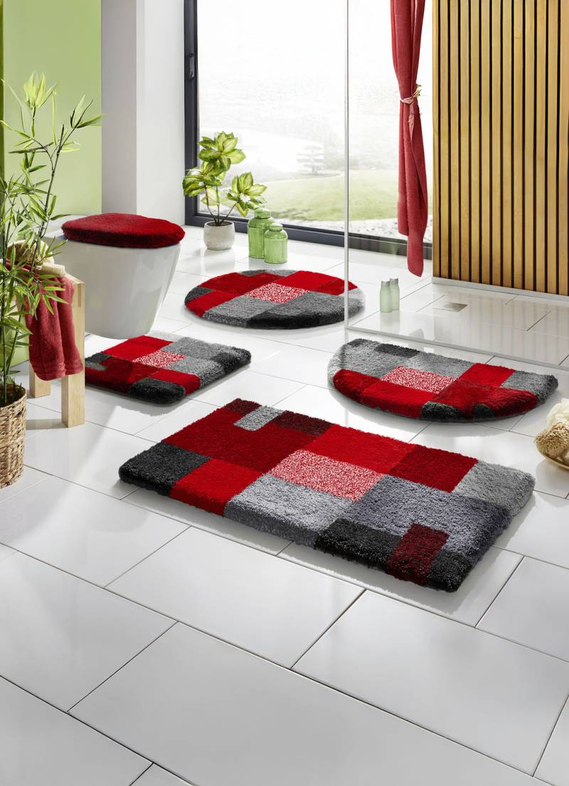 Badgarnitur in Supersoft-Qualität, Größe 108 (Stand-WC-Vorleger, 50x 50 cm), Grau-Rot von GRUND