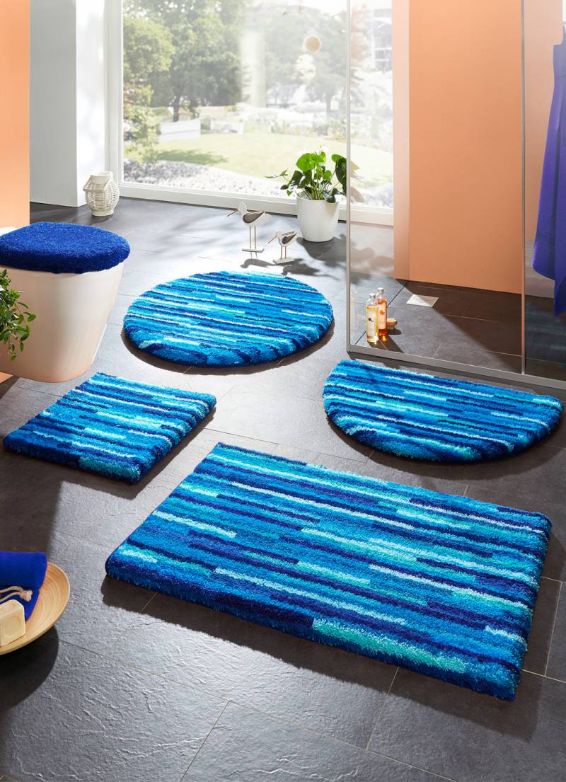 Badgarnitur  mit rutschhemmender Rückseite, Größe 106 (Teppich rund, ø 80 cm), Blau von GRUND
