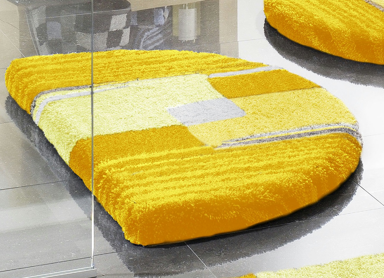 Badgarnitur mit rutschhemmender Rückseite, Größe 100 (Vorleger halbrund, 50/ 80 cm), Gelb von GRUND