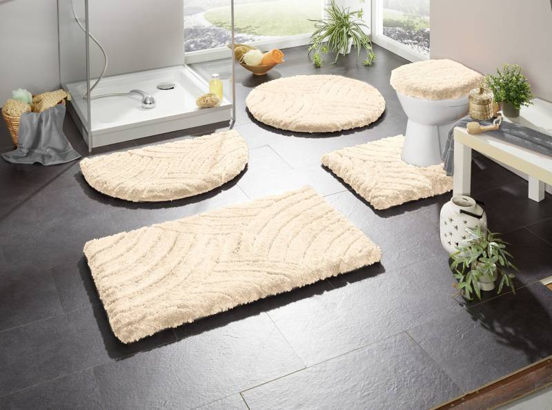 Barfußweiche Magicsoft Badgarnitur, Größe 100 (Vorleger halbrund, 50/ 80 cm), Creme von GRUND