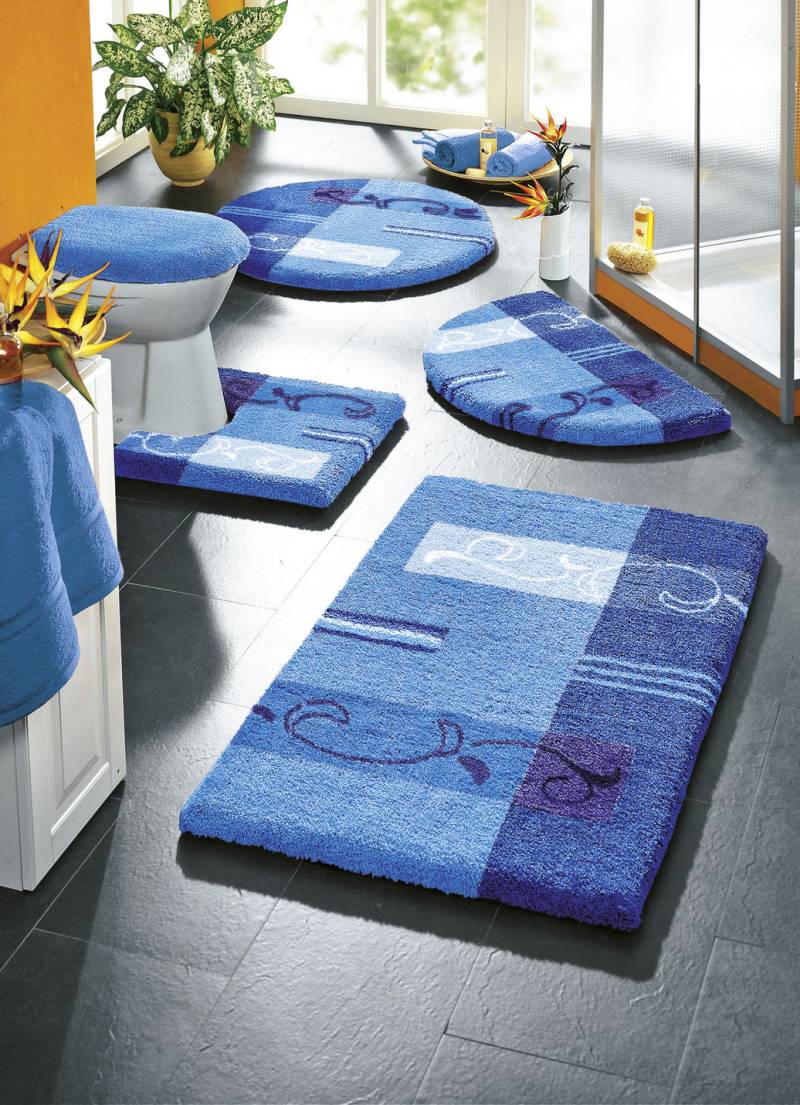 Supersoft Badgarnitur mit rutschhemmender Latexierung, Größe 109 (Hänge-WC-Vorleger, 50/ 50 cm), Blau von GRUND