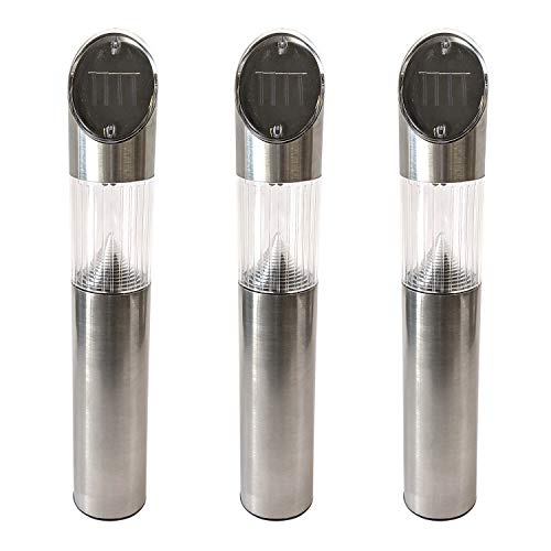 GRUNDIG 3er Set LED Solarlampe Edelstahl Ø6xH36cm / mit Erdspieß H 53,5cm - Solarleuchte Wegbeleuchtung Gartendekoration Lichterdeko von GRUNDIG