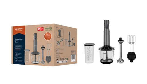 GRUNDIG Delisia Novus BL 7180 Stabmixer Set, Multi-Zerkleinerer mit 4-fach Edelstahlmesser mit Zirkonium-Beschichtung, 800 W Leistung, 12 Geschwindigkeitsstufen + Turbostufe, 1l Glasbehälter, Schwarz von GRUNDIG