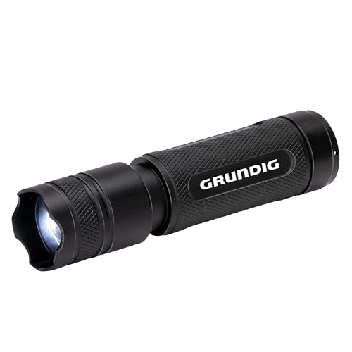 Grundig LED Taschenlampe 120 Lumen - 3W - 140M Reichweite - 3 Lichtmodi: Hoch, Niedrig, Pulsierend - Schwarz von GRUNDIG