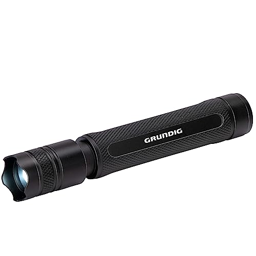 GRUNDIG LED Taschenlampe 160 Lumen - 3,5W - Reichweite 65M - 3 Lichtmodi: Hoch, Niedrig, Pulsierend - Schwarz von GRUNDIG