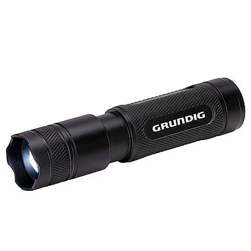 Grundig LED Taschenlampe 50 Lumen - 1W - Reichweite 65M - 3 Beleuchtungsmodi: Hoch, Niedrig, Pulsierend - Schwarz von GRUNDIG