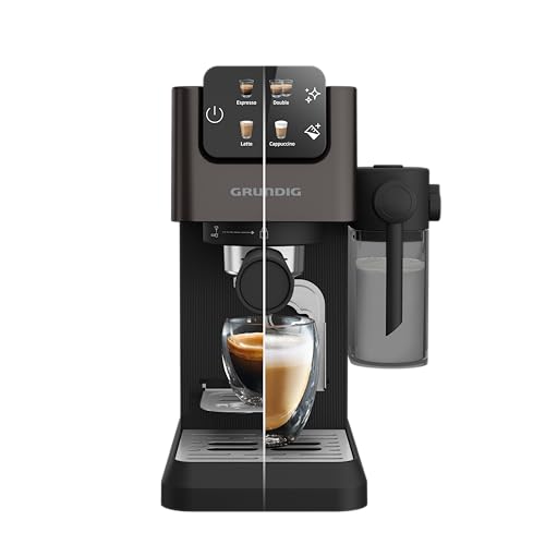 GRUNDIG KSM 5330 Siebträgermaschine mit integriertem Milchbehälter, 1628 W Leistung, 15 bar Pumpendruck, Zweifachdüse, farbiges Touch-Display, BrewSense, CreamyPro, Dark Inox/Schwarz von GRUNDIG
