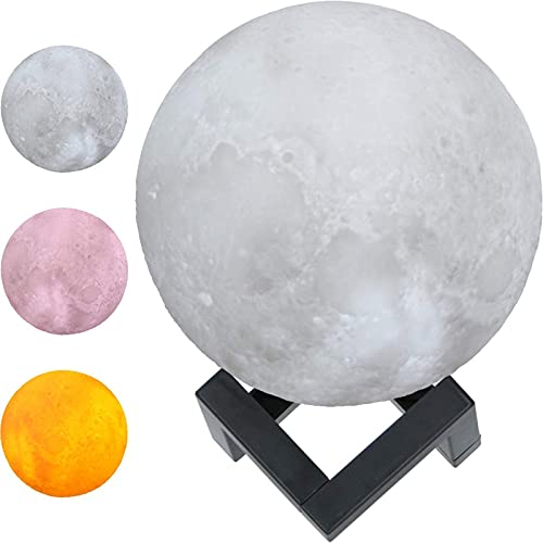 GRUNDIG Mond Lampe 3D Nachtlicht Nachtlampe Ø 18 cm Mondkugel Form Tischlampe Mondlicht Tischleuchte leuchtet in 3 Farben von GRUNDIG