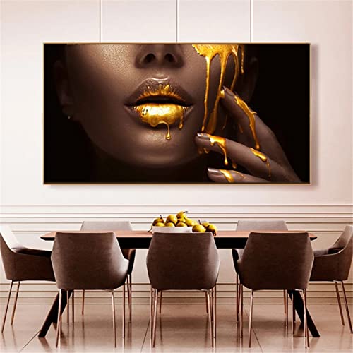 GRUNI 5D Diamond Painting full Set, Goldene Lippe Malen nach Zahlen Diamant Gemälde,Kristall-Strass-Kreuzstich-Stickerei Kunsthandwerk Leinwand für Home Wand-Decor Geschenk 70x100cm/28x40inch von GRUNI