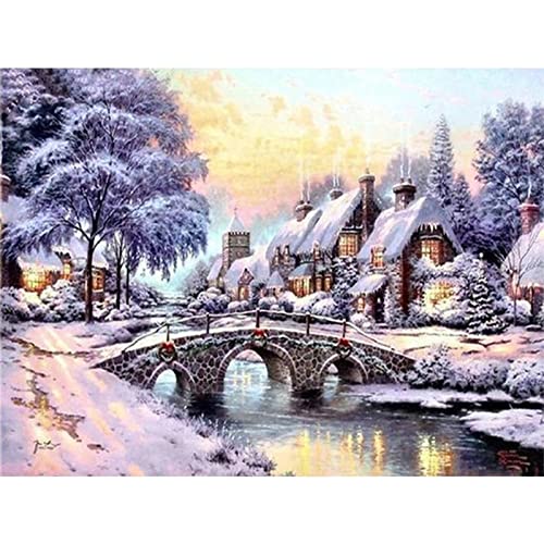 GRUNI Diamond Painting Set, 5D Diamant Painting Bilder, Schneebrücke Diamant Malerei Crystal Strass Stickerei Diamond Painting für Home Dekoration Wanddekoration 40x60cm/16x24inch von GRUNI