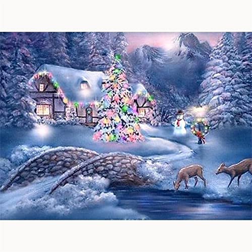 GRUNI Diamond Painting Set, 5D Diamant Painting Bilder, Winterlandschaft Schnee Diamant Malerei Crystal Strass Stickerei Diamond Painting für Home Dekoration Wanddekoration 80x120cm/32x48inch von GRUNI