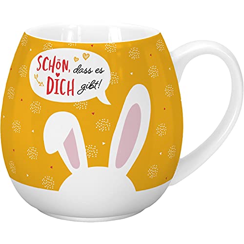 GRUSS & CO Tasse mit Motiv "Schön, dass es dich gibt" | bauchige Tasse, New Bon China, 45 cl | Geschenk Ostern, Osterfrühstück | 47354 von GRUSS & CO