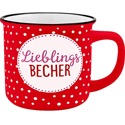 GRUSS & CO Becher Motiv "Lieblingsbecher" | New Bone China Porzellan, Emaille-Optik, 35 cl | Tasse mit Spruch | 45779, 1 Stück (1er Pack) von GRUSS & CO