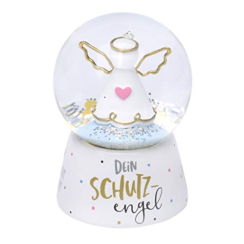 GRUSS & CO Traumkugel Motiv Engel, Glas, Polyresin, Motivdruck | Geschenk Kommunion, Konfirmation | Schneekugel, Weiß, Höhe 6,5 cm | 46636 von GRUSS & CO