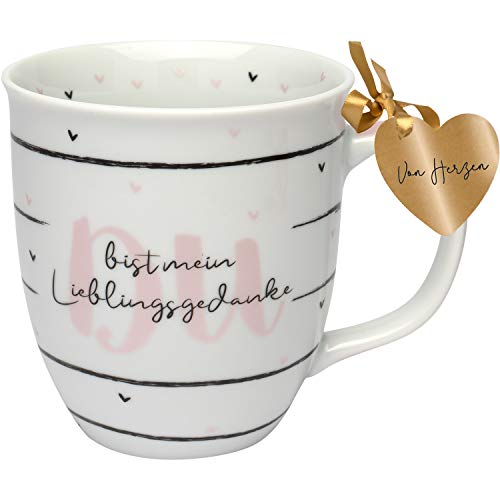 GRUSS & CO Tasse Motiv "Lieblingsgedanke" | Sprüchetasse, Porzellan, 40 cl | Geschenk Verliebte, Freund | 46748 von GRUSS & CO