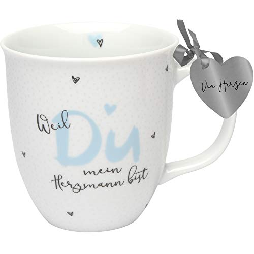 GRUSS & CO Tasse Motiv "Herzmann" | Sprüchetasse, Porzellan, 40 cl | Geschenk Liebe, Hochzeit, Jahrestag | 46749 von GRUSS & CO