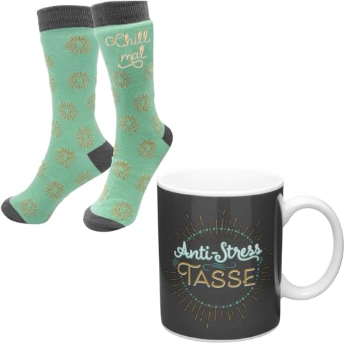 GRUSS & CO Geschenkset "Anti Stress" | Set enthält 1 Tasse und 1 Paar Damensocken in Größe 39-41, Geschenkbox | Geschenk für Sie, Weihnachten, Geburtstag | 47006 von GRUSS & CO