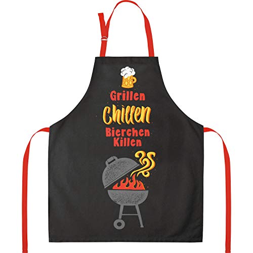 GRUSS & CO Küchenschürze mit Motiv "Grillen, Chillen" | Baumwolle, 60 cm x 45 cm, farbiger Motivdruck | Geschenk, Küche, Kochen, Grillen | 47102 von GRUSS & CO