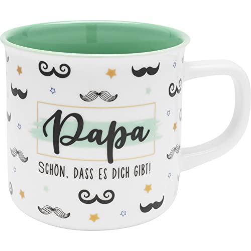 Tasse Papa schön: Porzellantasse mit farbiger Innenglasur in Geschenkbanderole von GRUSS & CO