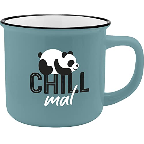 GRUSS & CO Becher Motiv "Chill mal" | New Bone China Porzellan, Emaille-Optik, 35 cl | Geschenk lustig | 47516 von GRUSS & CO
