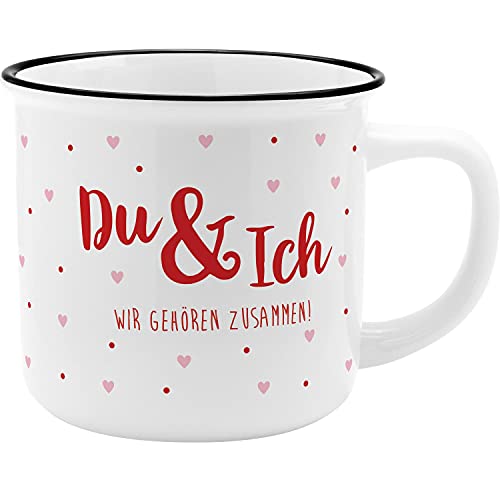 GRUSS & CO Becher Motiv "Du & Ich" | New Bone China Porzellan, Emaille-Optik, 35 cl | Geschenk, Valentinstag | 47518 von GRUSS & CO