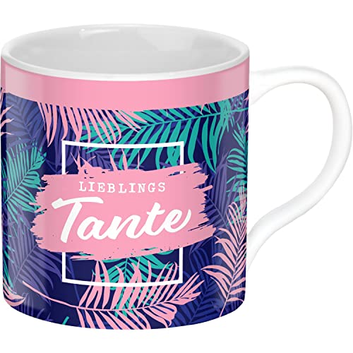 GRUSS & CO 47625 Tasse mit Spruch Tante, Porzellan, 45 cl, Dschungel-Print, Rosa von GRUSS & CO