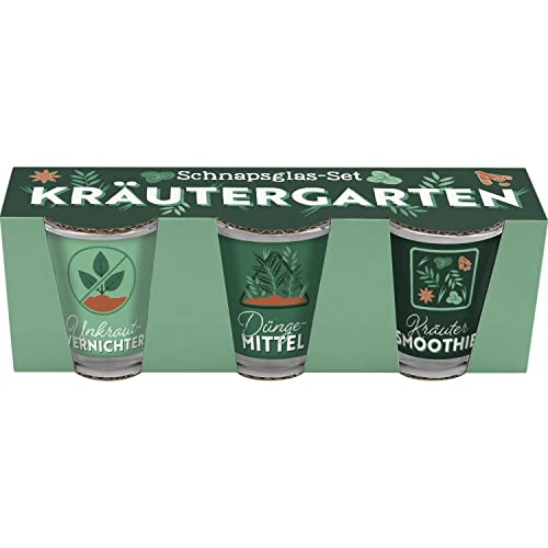 GRUSS & CO Schapsglas-Set "Kräutergarten" | 3 Schnapsgläser je 6 cl, farbig bedruckt, mit lustigem Spruch | Party, Männergeschenk | 47677 von GRUSS & CO