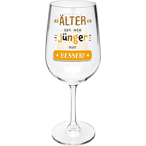GRUSS & CO Weinglas mit Spruch "Älter" | Glas mit Motivdruck, 40 cl, Mehrfarbig, Höhe 22 cm | lustiges Geschenk, Mädelsabend, Geburtstag | 47832 von GRUSS & CO