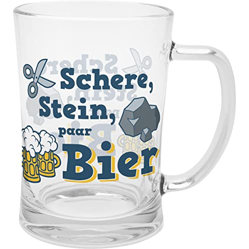 GRUSS & CO Bierglas mit Spruch "Schere, Stein" | Glas, 60 cl, Bierglas mit Motiv | Männergeschenk, Geschenk lustig | 47841 von GRUSS & CO