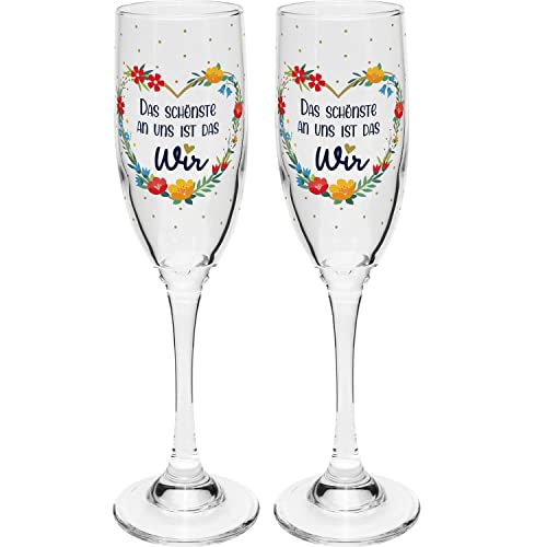 GRUSS & CO Sektglas Set Motiv "Schönste" | Sektgläser mit Spruch, mehrfarbig bedruckt, Glas, 20 cl | Geschenk Paare, Hochzeit | 47882 von GRUSS & CO