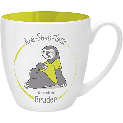 GRUSS & CO Anti-Stress-Tasse Motiv "Bruder" | Tasse mit Spruch, 45 cl, New Bone China | Geschenktasse | 45508 von GRUSS & CO