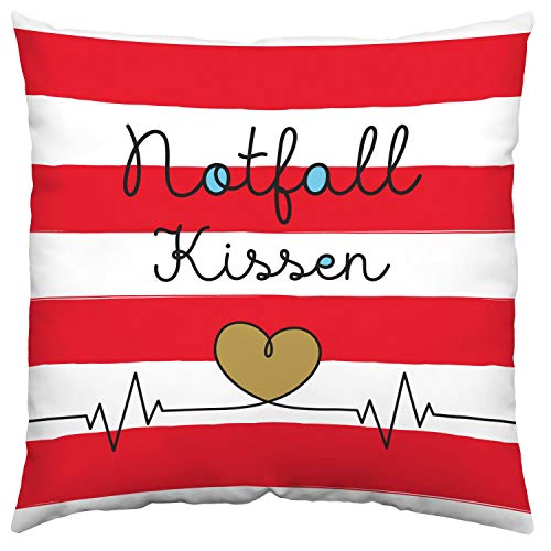 GRUSS & CO Kissen Motiv "Notfall"| Zierkissen, Baumwolle, 40 cm x 40 cm | Kissen mit Spruch | 46640 von GRUSS & CO