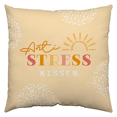 GRUSS & CO Kissen Motiv "Anti-Stress" Baumwolle | Baumwolle, 40 cm x 40 cm, Zierkissen mit Motivdruck | Geschenk Freundin, Entpannung | 48209 von GRUSS & CO