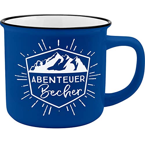 GRUSS & CO Becher Motiv "Abenteuer" | New Bone China Porzellan, Emaille-Optik, 35 cl | Geschenk, Frühstück | 45795 von GRUSS & CO