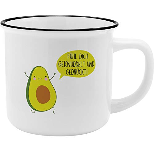 GRUSS & CO Becher Motiv "Avocado" | New Bone China Porzellan, Emaille-Optik, 35 cl | Geschenk, Sprüchetasse | 46977 von GRUSS & CO