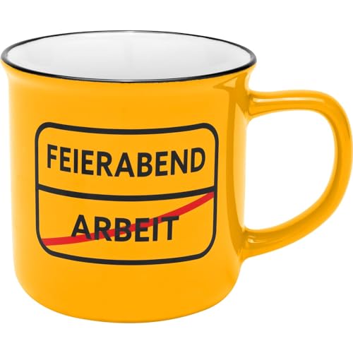 GRUSS & CO Becher mit Motivdruck "Feierabend" | Kaffeebecher, Porzellan, 35 cl, in Geschenk-Banderole | lustiges Geschenk, Männergeschenk | 48947 von GRUSS & CO