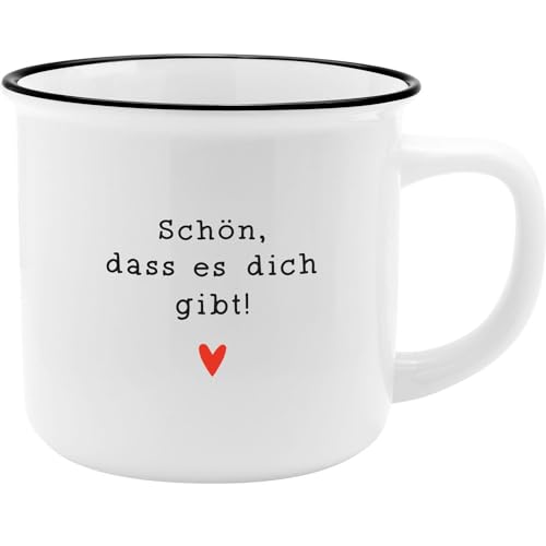 GRUSS & CO Becher mit Motiv "Gibt" | New Bone China Porzellan, Emaille-Optik, 35 cl | Geschenk Liebe, Frühstück | 73915 von GRUSS & CO