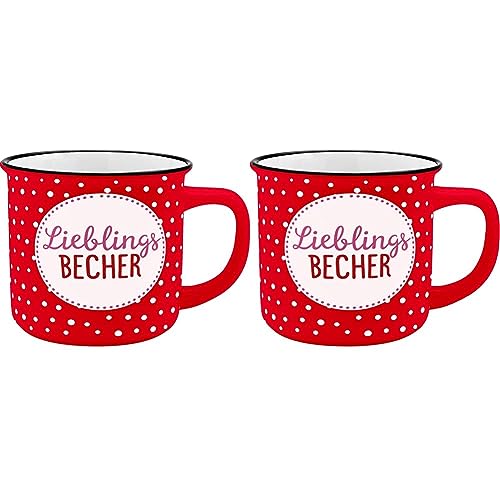 GRUSS & CO Becher Motiv Lieblingsbecher | New Bone China Porzellan, Emaille-Optik, 35 cl | Tasse mit Spruch | 45779, 1 Stück (2er Pack) von GRUSS & CO