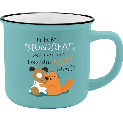 GRUSS & CO Becher mit Motiv "Freundschaft" | New Bone China Porzellan, Emaille-Optik, 35 cl | Geschenk für Freunde, Frühstück | 73914 von GRUSS & CO