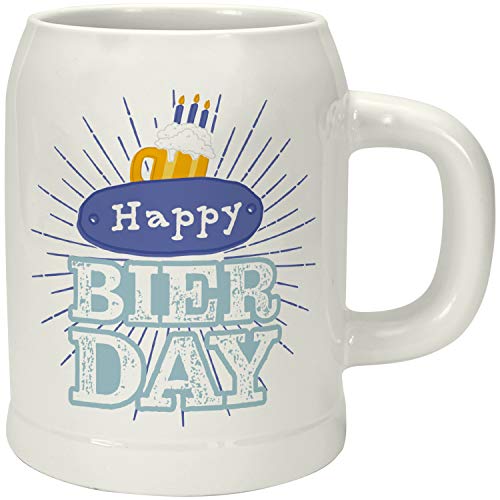 GRUSS & CO Bierkrug mit Motiv "Happy Bierday" | Krug aus Porzellan, 60 cl, farbig bedruckt | Geschenk lustig, Männergeschenk | 47225 von GRUSS & CO