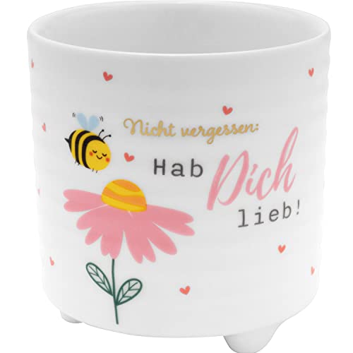 Gruss & CO Blumentopf Motiv Hab Dich lieb | New Bone China Porzellan, 10 cm, Mehrfarbig | Geschenk für Paare, Liebe, Valentinstag | 48238 von GRUSS & CO