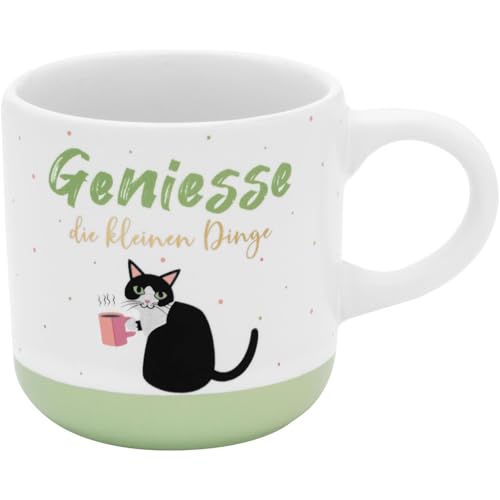 GRUSS & CO Espressotasse Motiv Genieße | Mini-Tasse aus Steinzeug, 10 cl, Tässchen mit Geschenk-Banderole | Geschenk Freunde, Geburtstag | 74646 von GRUSS & CO