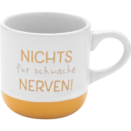 GRUSS & CO Espressotasse mit Gravur "Nichts für schwache Nerven" | Tasse aus Steinzeug, 10 cl, mit Geschenk-Banderole | Geschenk Freunde, Geburtstag | 73937 von GRUSS & CO