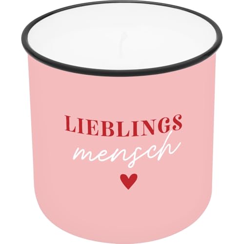 GRUSS & CO Kerze im Becher Motiv "Mensch" | Bedruckter Kerzenbecher, Porzellan, Höhe 8,8 cm, Durchmesser 8,4 cm | Geschenk, Dekoartikel | 74767 von GRUSS & CO